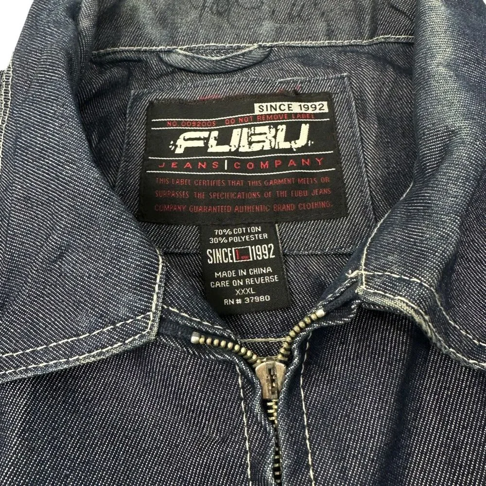 FUBU The Collection Blue‎ Denim Jacket Button Y2K 90s 3XL XXXL